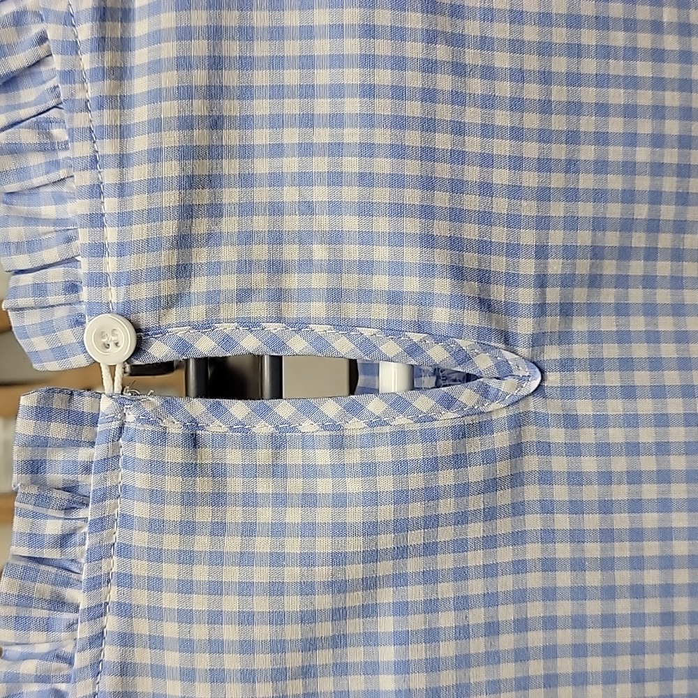 Unbranded Gingham Blue Balloon Short Sleeve Embroider Blouse Size Large - Picture 5 of 7
